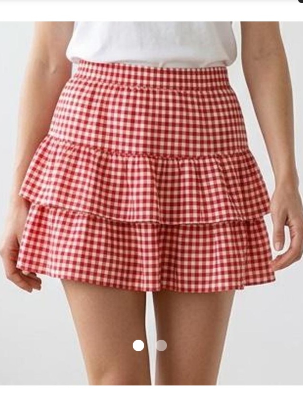 NWOT Japna Red and White Gingham Tiered Mini Skirt - Size Large